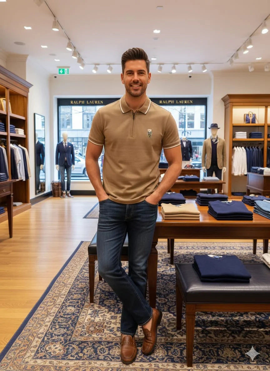 POLO RALPH LAUREN || Men’s Custom Slim Fit Bear Quarter-Zip Polo Shirt