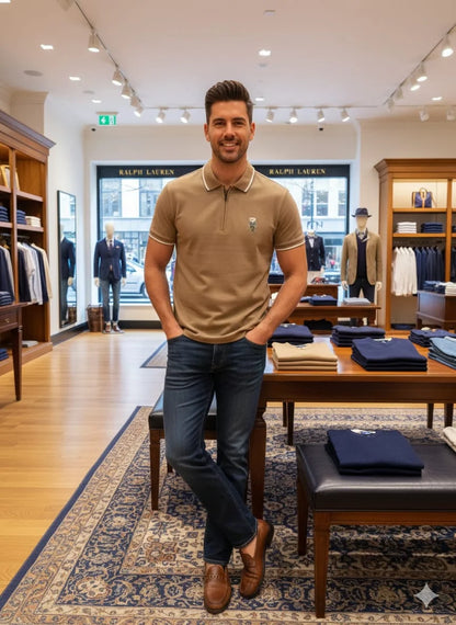 POLO RALPH LAUREN || Men’s Custom Slim Fit Bear Quarter-Zip Polo Shirt