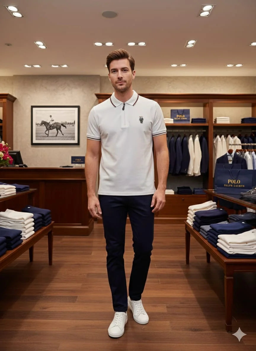 POLO RALPH LAUREN || Men’s Custom Slim Fit Bear Quarter-Zip Polo Shirt