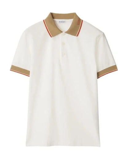 BURBERRY || Logo Collar Slim Fit Cotton Polo Shirt – Contrast Trim Pique Polo