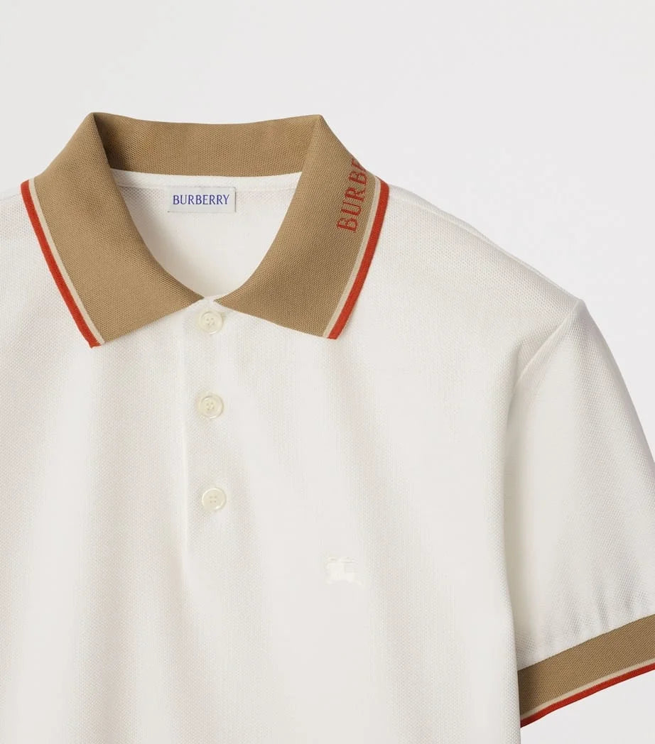 BURBERRY || Logo Collar Slim Fit Cotton Polo Shirt – Contrast Trim Pique Polo