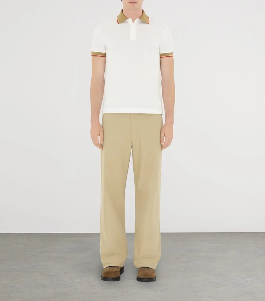 BURBERRY || Logo Collar Slim Fit Cotton Polo Shirt – Contrast Trim Pique Polo