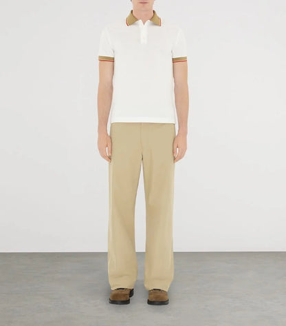BURBERRY || Logo Collar Slim Fit Cotton Polo Shirt – Contrast Trim Pique Polo