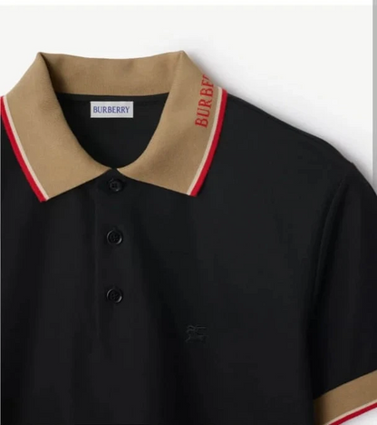 BURBERRY || Logo Collar Slim Fit Cotton Polo Shirt – Contrast Trim Pique Polo