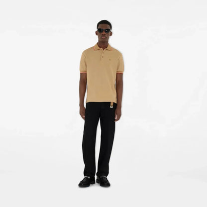 BURBERRY || Logo Collar Slim Fit Cotton Polo Shirt – Contrast Trim Pique Polo