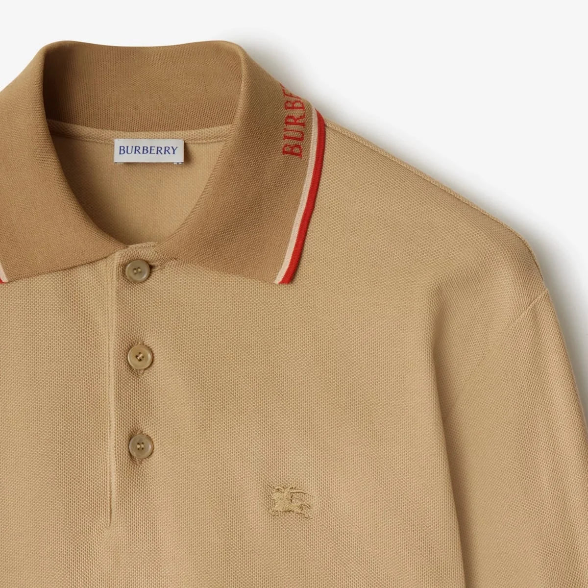 BURBERRY || Logo Collar Slim Fit Cotton Polo Shirt – Contrast Trim Pique Polo