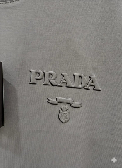 PRADA || Men’s Embossed Logo Cotton Crewneck T-Shirt – Luxury Slim Fit Tee