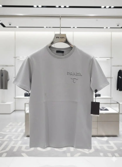 PRADA || Men’s Embossed Logo Cotton Crewneck T-Shirt – Luxury Slim Fit Tee