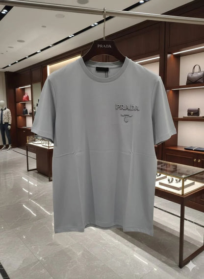 PRADA || Men’s Embossed Logo Cotton Crewneck T-Shirt – Luxury Slim Fit Tee