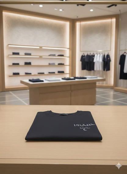 PRADA || Men’s Embossed Logo Cotton Crewneck T-Shirt – Luxury Slim Fit Tee