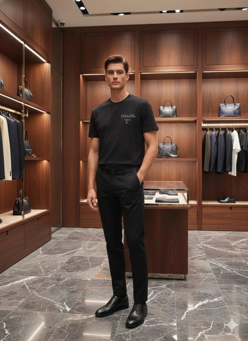 PRADA || Men’s Embossed Logo Cotton Crewneck T-Shirt – Luxury Slim Fit Tee