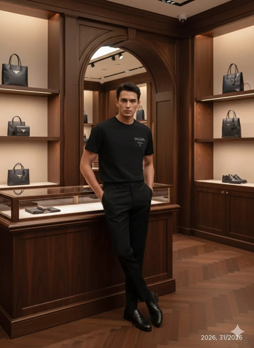 PRADA || Men’s Embossed Logo Cotton Crewneck T-Shirt – Luxury Slim Fit Tee