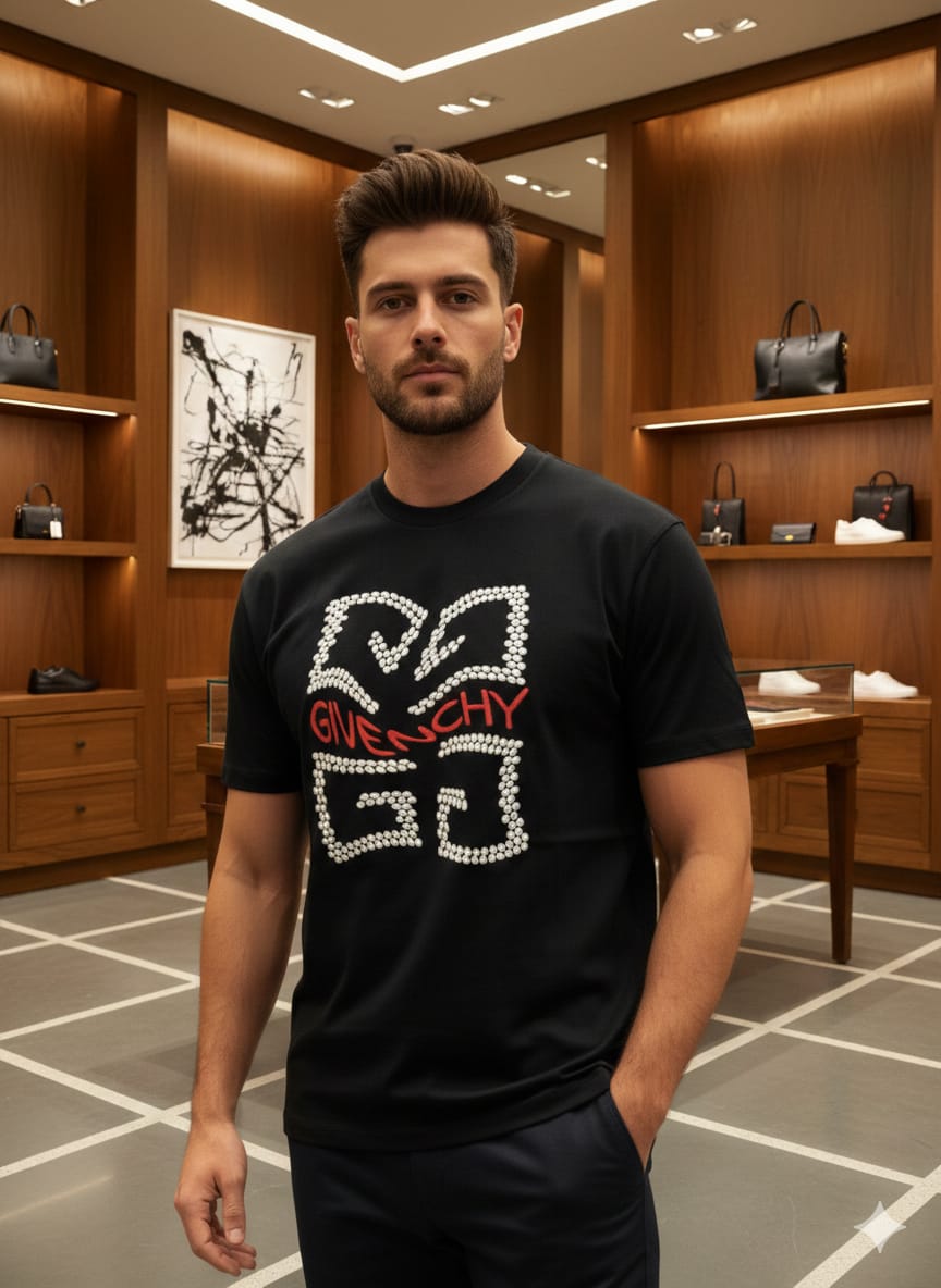 Givenchy 4G Pearl-Effect Graphic T-Shirt - Black Luxury Tee
