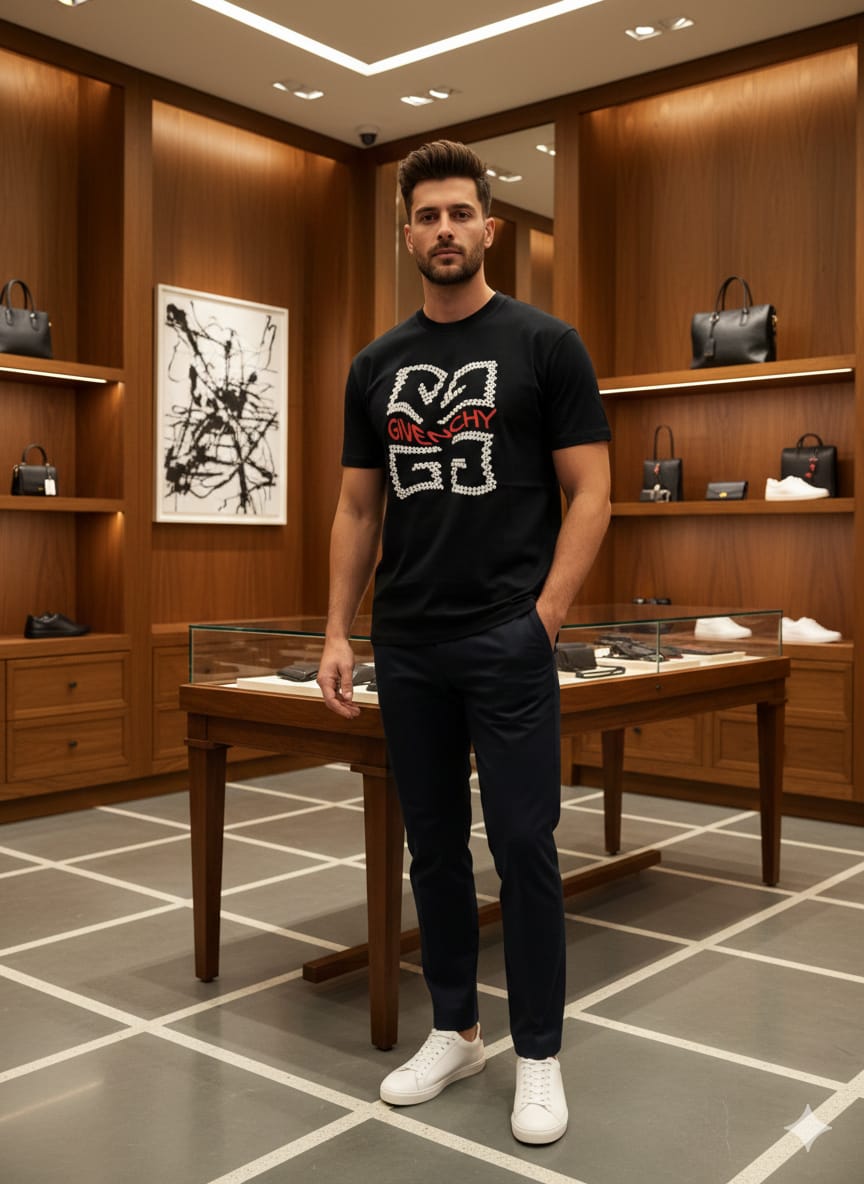 GIVENCHY || Men’s 4G Pearl-Effect Graphic T-Shirt in Black