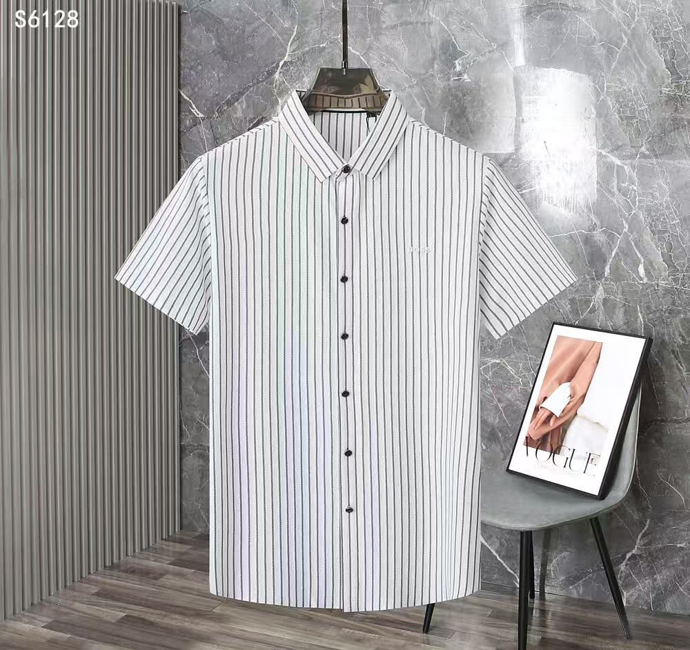 BOSS || Men’s Premium Striped Short-Sleeve Casual Shirt – Slim Fit, Breathable Cotton Blend
