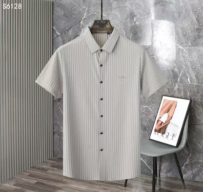 BOSS || Men’s Premium Striped Short-Sleeve Casual Shirt – Slim Fit, Breathable Cotton Blend