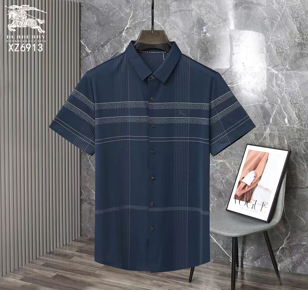 burberry men's dress shirt Burberry XZ6913 Men's Short-Sleeve Textured Stripe Shirt