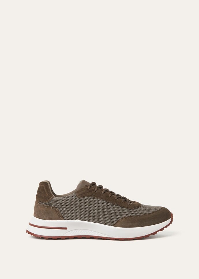 LORO PIANA || Men's Weekend Walk Sneakers in Wind Stretch Mesh and Suede – Olive/Brown