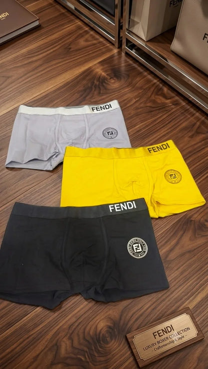 Fendi Inspired Premium Cotton Stretch Boxer Briefs for Men – Luxury Soft Fit Trunks | Pack of 3