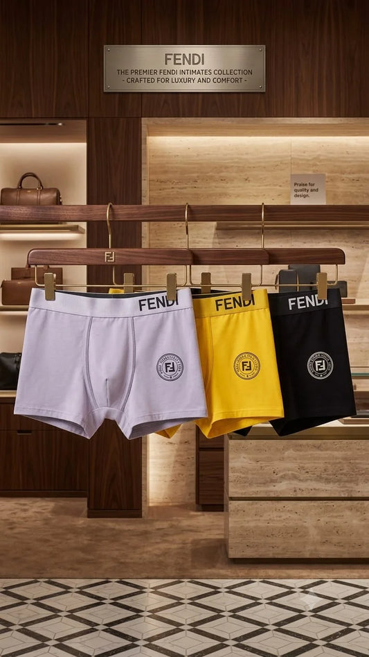 Fendi Inspired Premium Cotton Stretch Boxer Briefs for Men – Luxury Soft Fit Trunks | Pack of 3