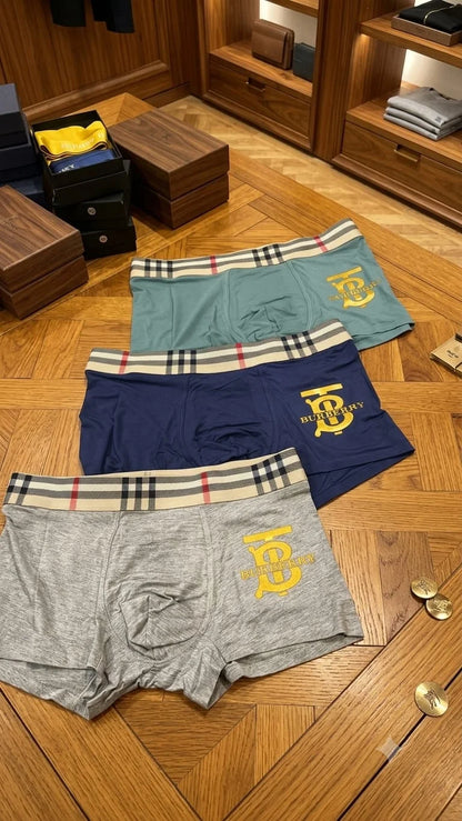 Burberry Inspired Premium Cotton Stretch Boxer Briefs for Men – Classic Check Waistband | Pack of 3