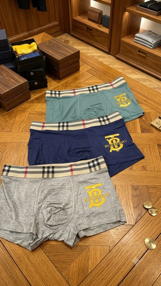 Burberry Inspired Premium Cotton Stretch Boxer Briefs for Men – Classic Check Waistband | Pack of 3