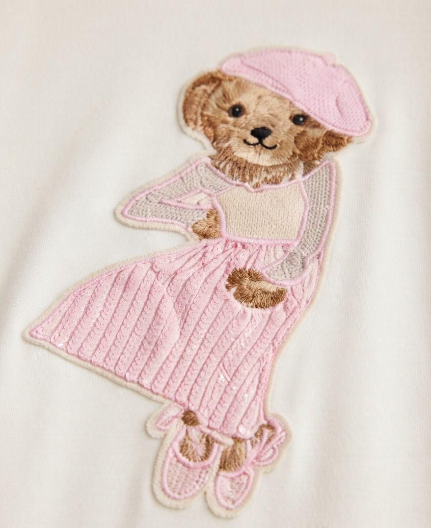 RALPH LAUREN | Women's Premium Cotton T-Shirt | Teddy Bear Embroidered Print |  White | Fashion Myst FASHION MYST