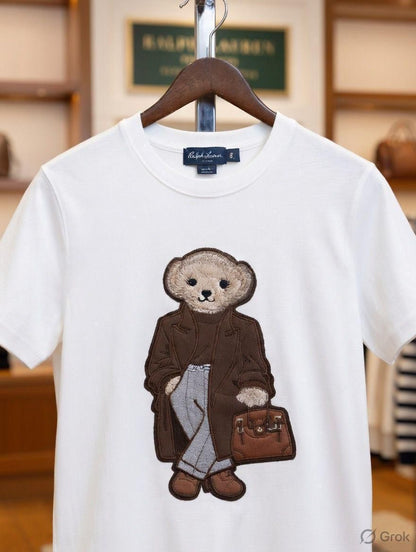 RALPH LAUREN || Women's Premium Cotton T-Shirt | Teddy Bear Embroidered Print |  Black | Fashion Myst FASHION MYST