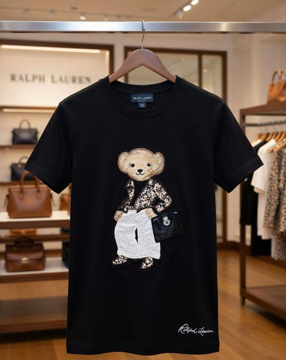 RALPH LAUREN | Women's Premium Cotton T-Shirt | Teddy Bear Embroidered Print |  White | Fashion Myst FASHION MYST