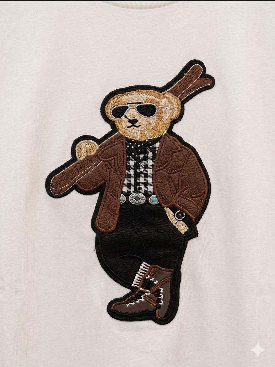 RALPH LAUREN | Women's Premium Cotton T-Shirt | Teddy Bear Embroidered Print |  White | Fashion Myst FASHION MYST