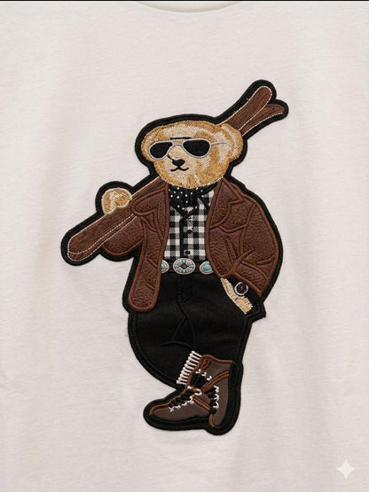 RALPH LAUREN | Women's Premium Cotton T-Shirt | Teddy Bear Embroidered Print |  White | Fashion Myst FASHION MYST