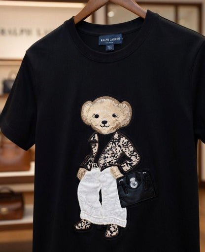 RALPH LAUREN | Women's Premium Cotton T-Shirt | Teddy Bear Embroidered Print |  White | Fashion Myst FASHION MYST