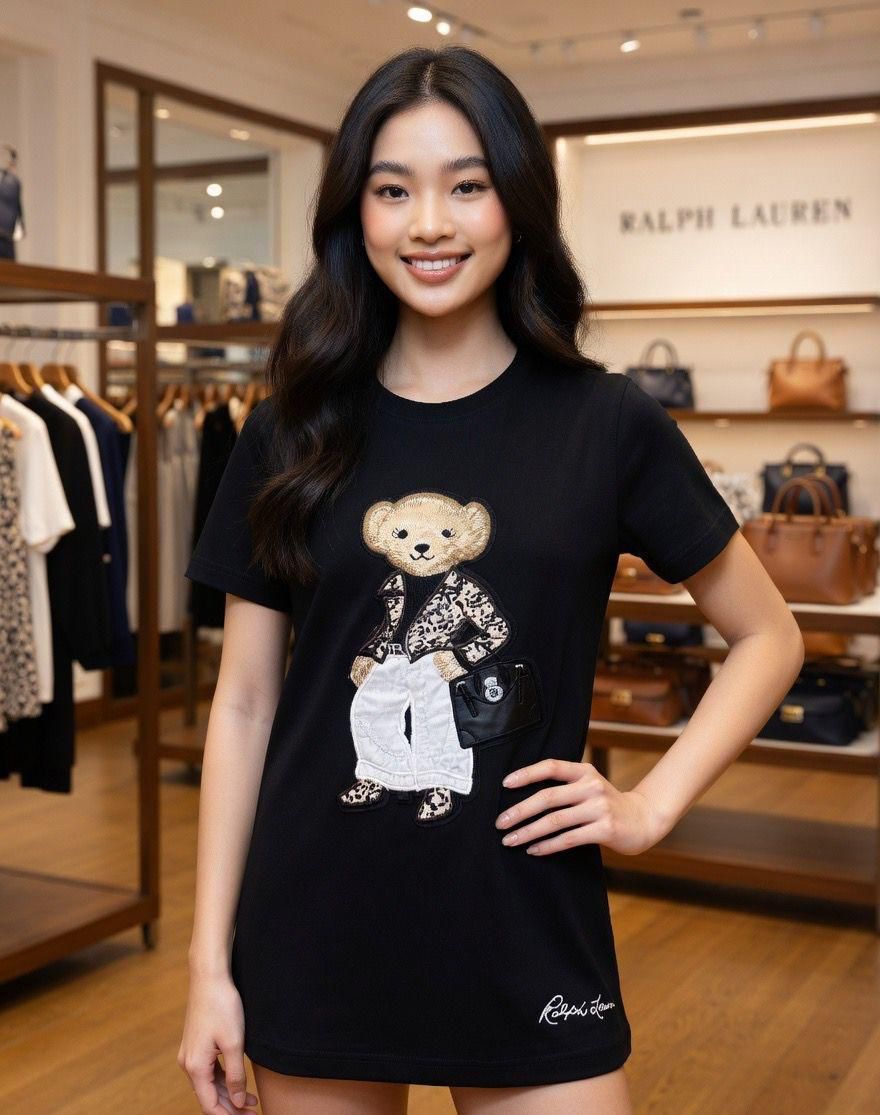 RALPH LAUREN | Women's Premium Cotton T-Shirt | Teddy Bear Embroidered Print |  White | Fashion Myst FASHION MYST