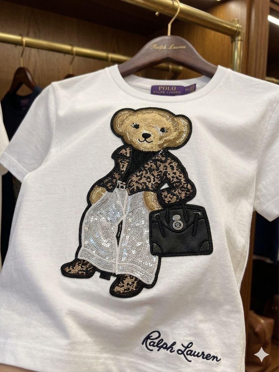 RALPH LAUREN | Women's Premium Cotton T-Shirt | Teddy Bear Embroidered Print |  White | Fashion Myst FASHION MYST