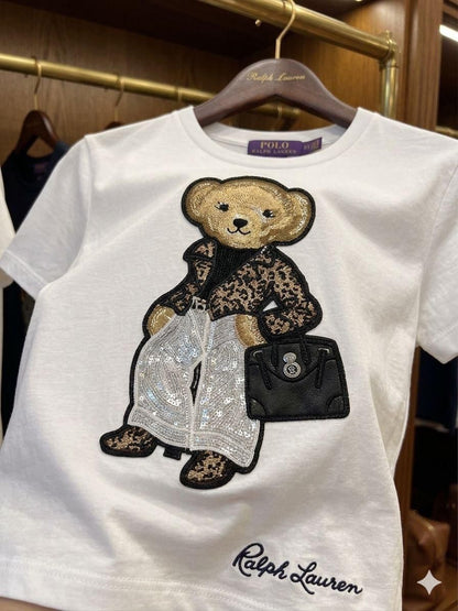 RALPH LAUREN | Women's Premium Cotton T-Shirt | Teddy Bear Embroidered Print |  White | Fashion Myst FASHION MYST