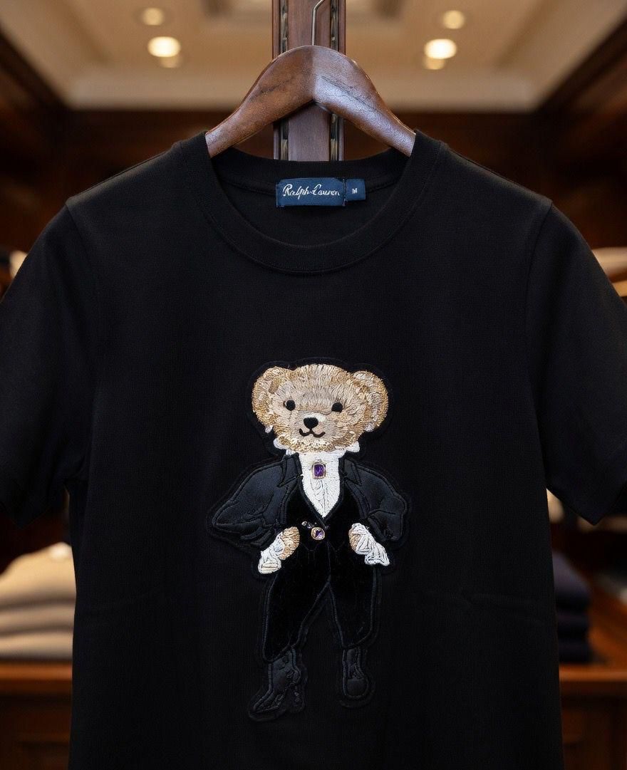 RALPH LAUREN || Women's Premium Cotton T-Shirt | Teddy Bear Embroidered Print |  Black | Fashion Myst FASHION MYST