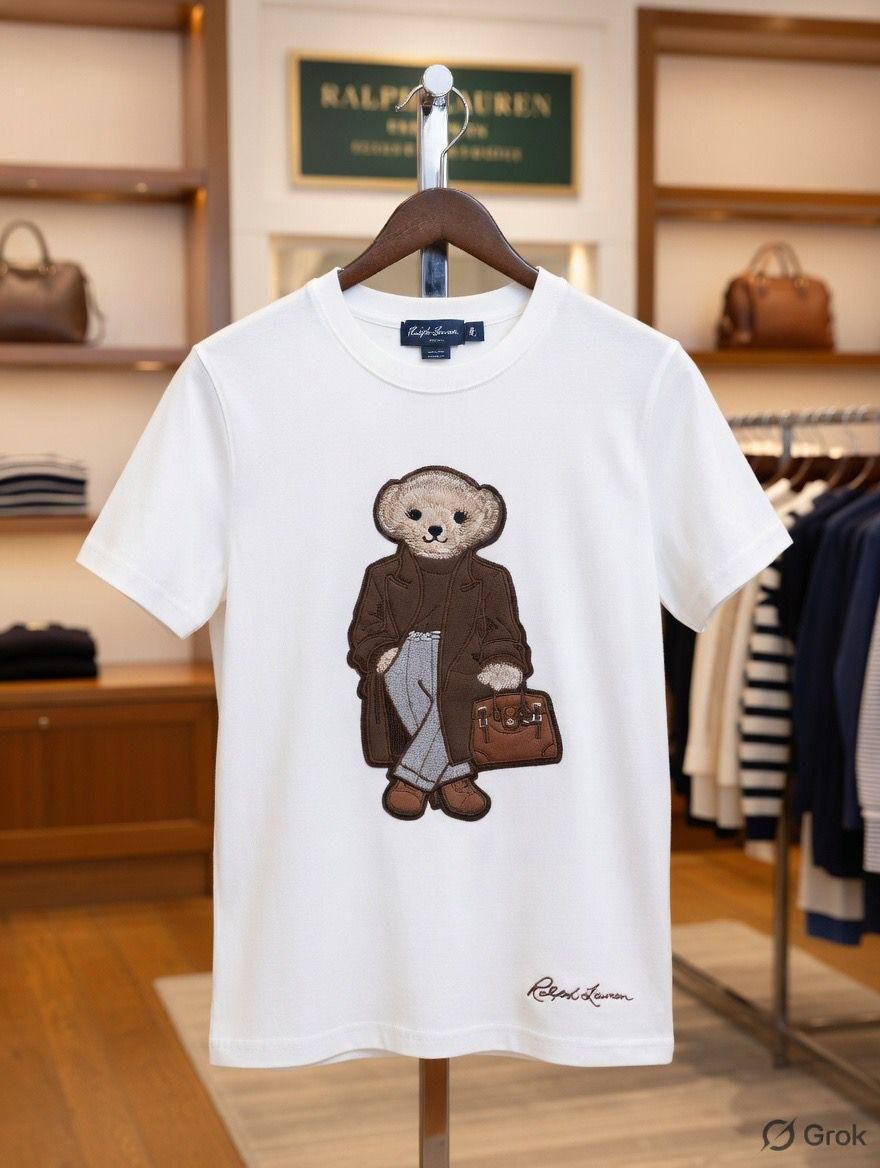 RALPH LAUREN || Women's Premium Cotton T-Shirt | Teddy Bear Embroidered Print |  Black | Fashion Myst FASHION MYST