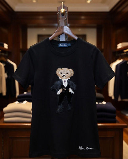 RALPH LAUREN || Women's Premium Cotton T-Shirt | Teddy Bear Embroidered Print |  Black | Fashion Myst FASHION MYST