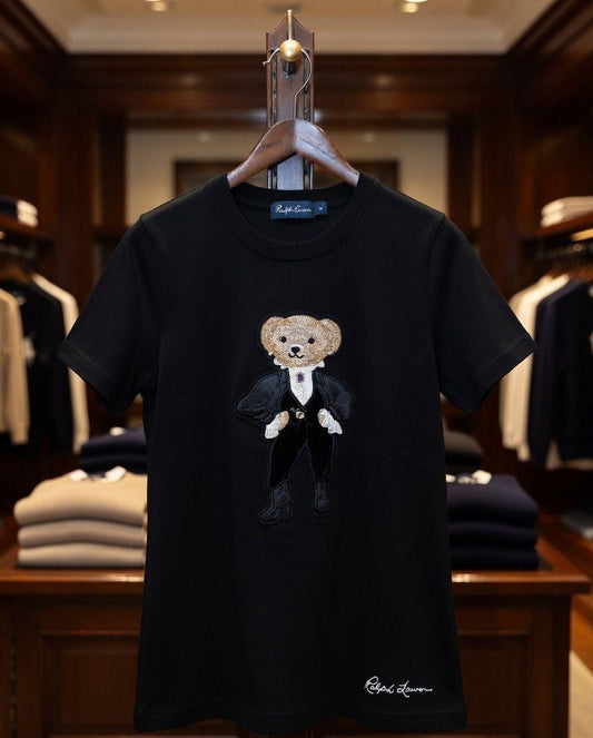 RALPH LAUREN || Women's Premium Cotton T-Shirt | Teddy Bear Embroidered Print |  Black | Fashion Myst FASHION MYST