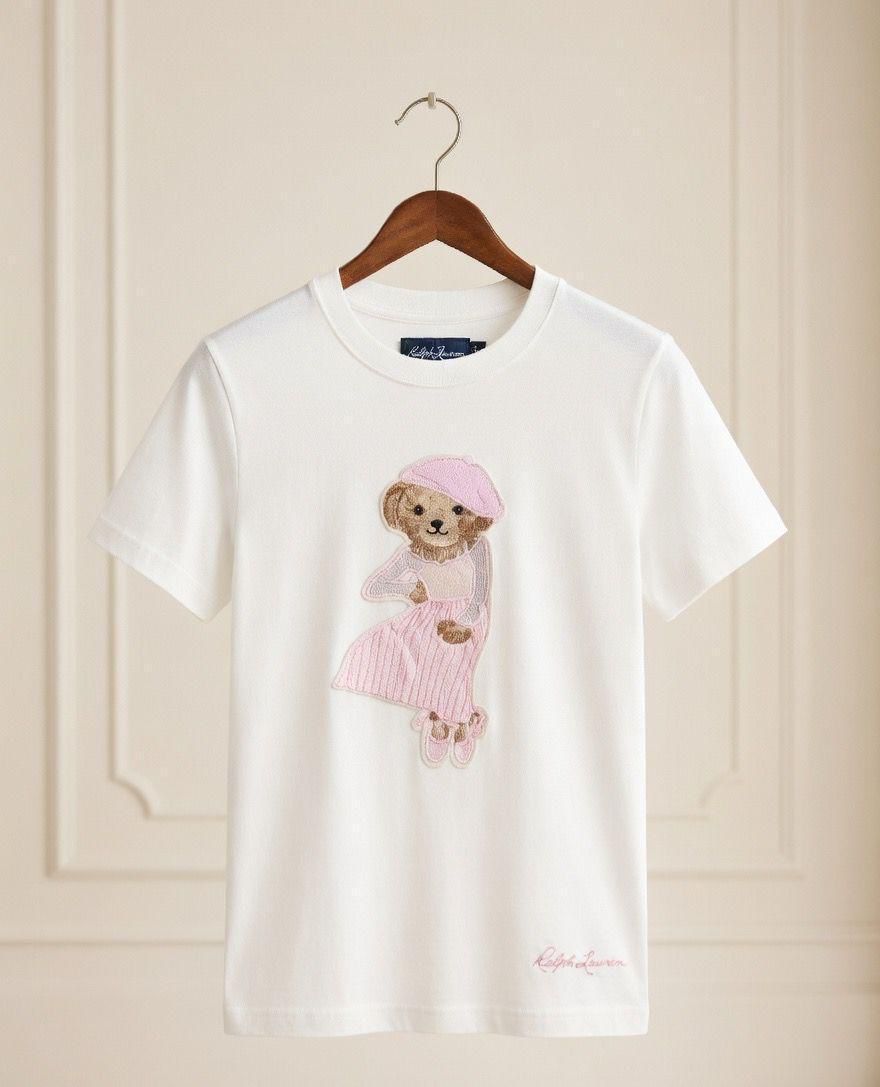 RALPH LAUREN | Women's Premium Cotton T-Shirt | Teddy Bear Embroidered Print |  White | Fashion Myst FASHION MYST
