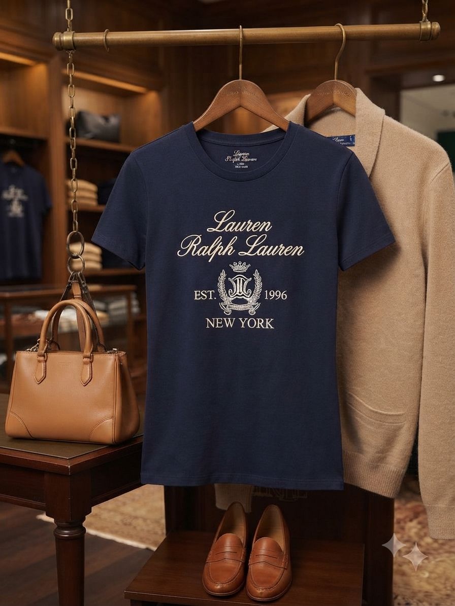 Ralph Lauren Women's Crest Logo Shirt in Navy Blue – Front View
