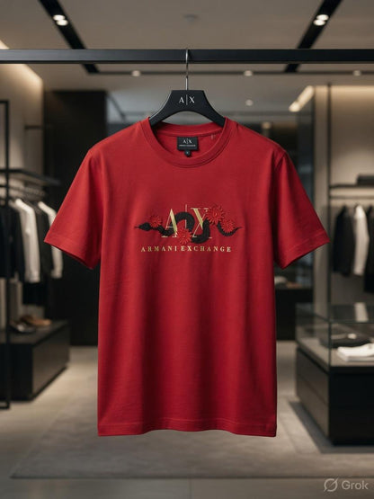 Armani Women's Heavy GSM Lycra Tee in Red – Product Shot	