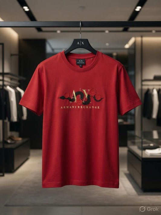 Armani Women's Heavy GSM Lycra Tee in Red – Product Shot	