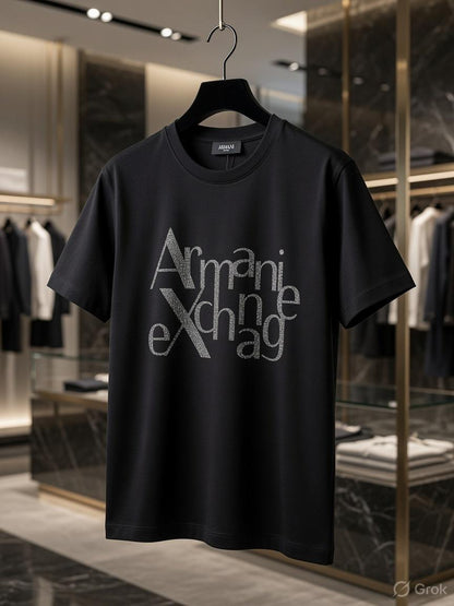 Armani Women's Heavy GSM Lycra Tee in Black – Product Shot	
