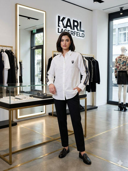 Karl Lagerfeld White Shirt – Worn by Model Distance Shot
