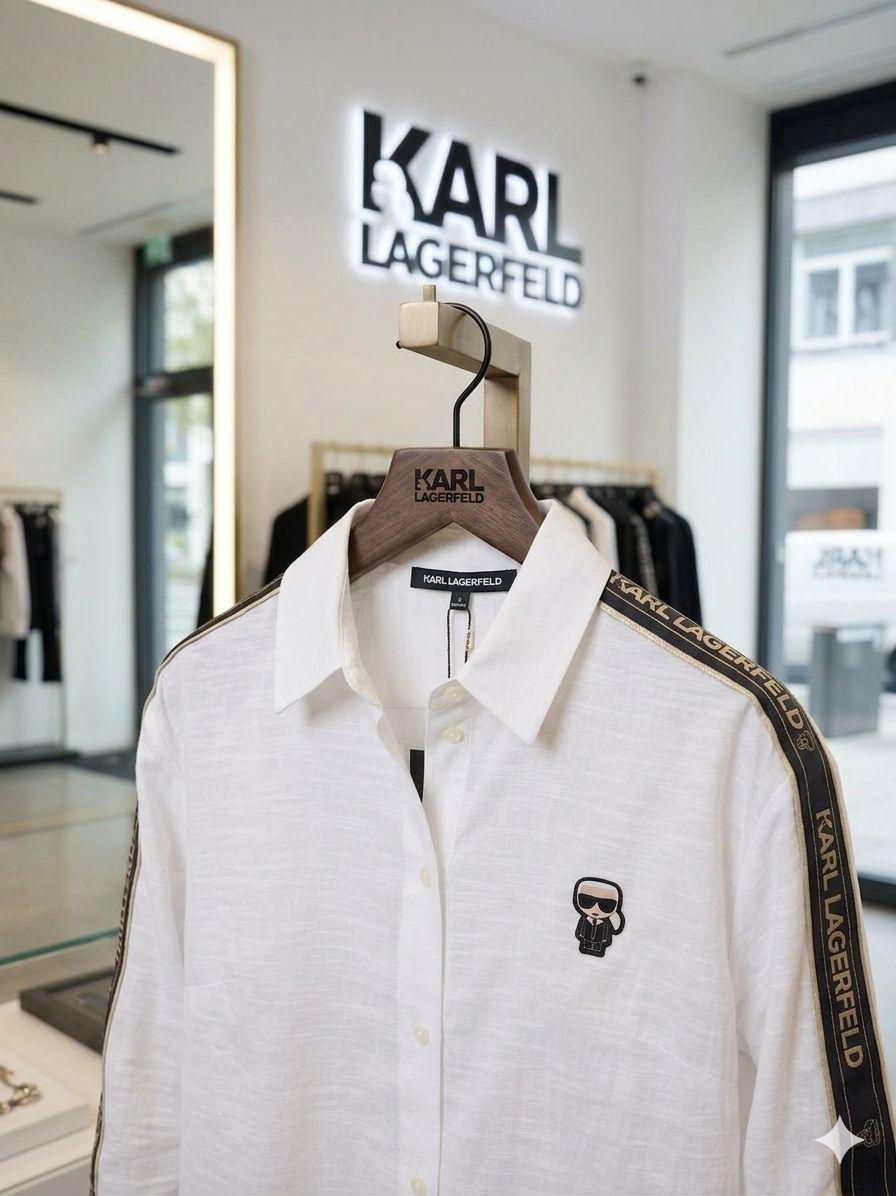 Karl Lagerfeld Women's Cotton Oxford Shirt in White – Product Shot	