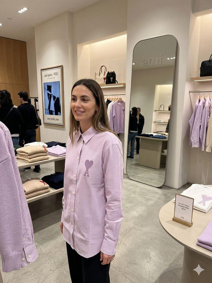 AMI Lilac Shirt – Worn by Model Distance Shot
