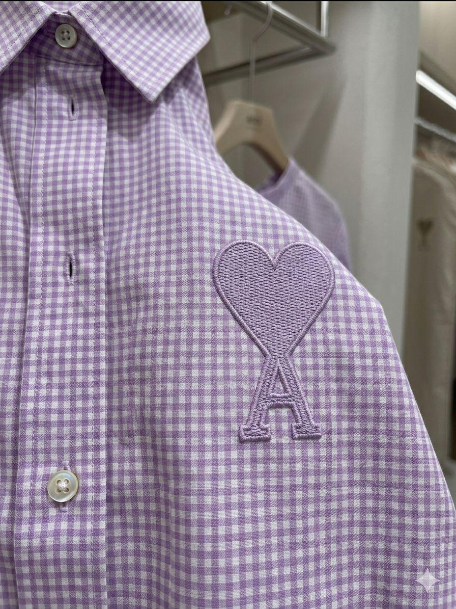 AMI Lilac Shirt – Worn by Model Closeup	