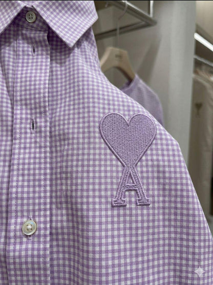AMI Lilac Shirt – Worn by Model Closeup	