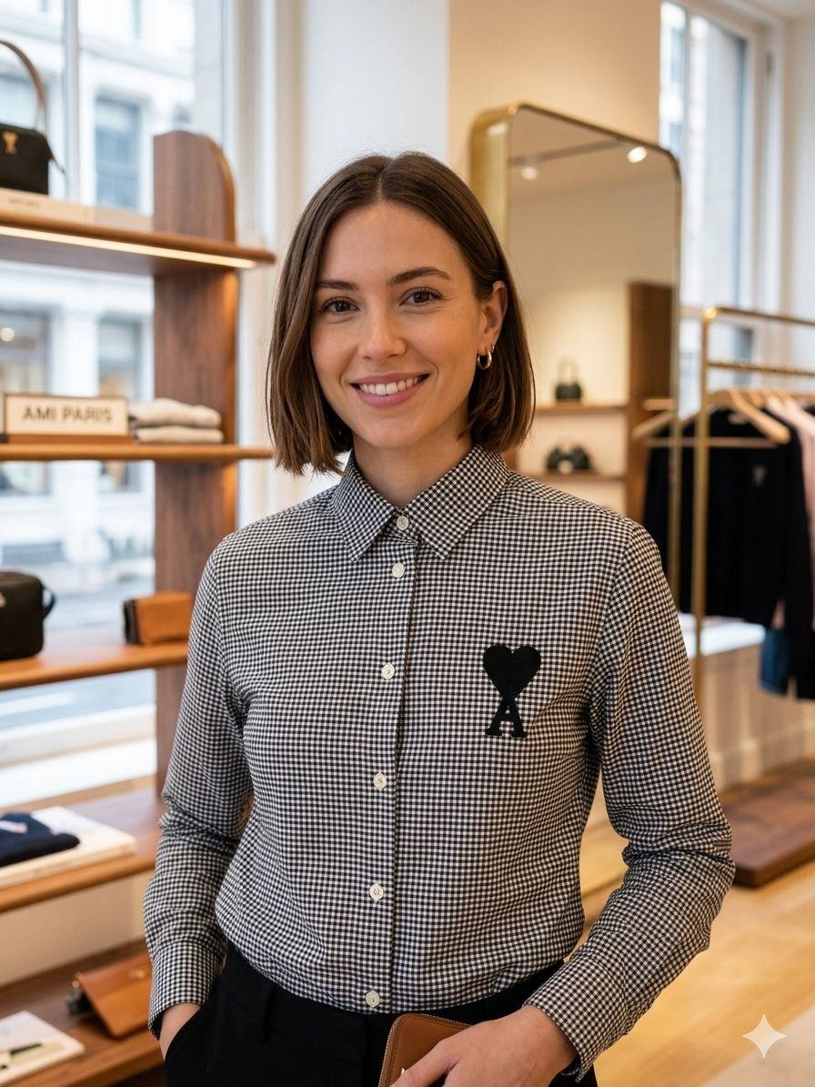 AMI Grey Shirt – Worn by Model Distance Shot
